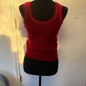 Chain-Trim Knit Tank Top in Red